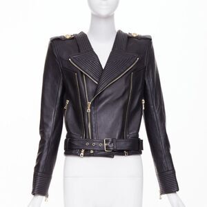 Balmain quilted leather asymmetric biker jacket